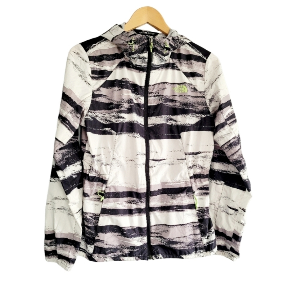 The North Face Windwall Windbreaker Stripe Gray and Black Hooded Size Small